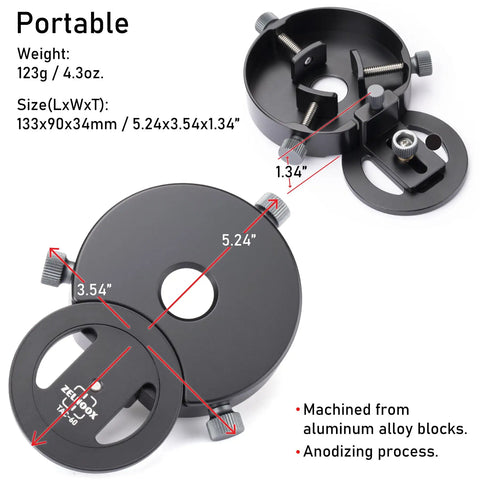 Phone Digiscoping Mount For Telescopes And Spotting Scopes With 2.5 Inch Eyepiece Magnetic IPhone Attachment dimensions and weight.