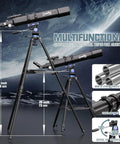 High Powered 90mm Refractor Telescope With 800mm Focal Length On Simple AZ Mount shown with adjustable tripod.