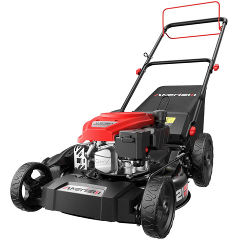 Powerful 21 Inch Self Propelled Gas Lawn Mower For Large Yards Mows Like A Pro With 170cc 4 Stroke Engine, side view