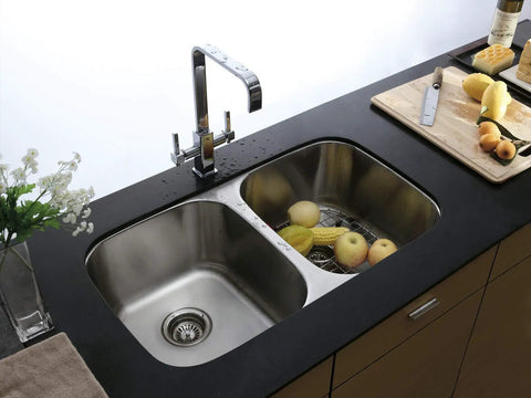Gourmetier Loft Workhorse Undermount Double Bowl Kitchen Sink 32-1/4 Inch Wide By 18-1/2 Inch Front To Back 4-1/2 Inch Deep Brushed Stainless Steel
