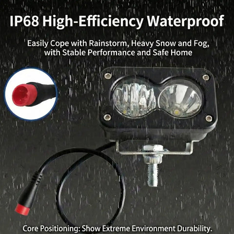 Baja Style 20W E-Bike Headlight With Plug And Play 2-Pin Julet Connector Waterproof Front Lamp For 12V-60V Rad Series Off Road Ready White Light Fits RadRover RadRunner RadMini RadExpand RadCity RadWagon