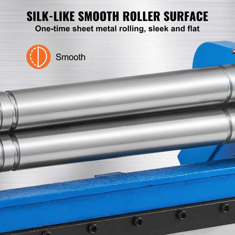 Smooth rollers on 12 Inch 3 In 1 Sheet Metal Brake Shear Roll Machine With 20 Gauge Capacity And 90 Degree Bend.