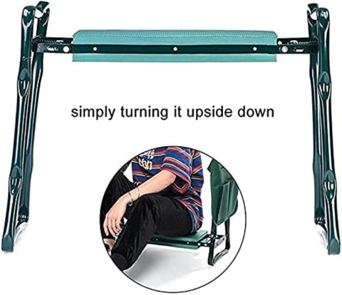 Heavy Duty Garden Kneeler And Seat With Handy Tool Bag Foldable Portable Kneeling Stool for outdoor gardening with pad and cushion.