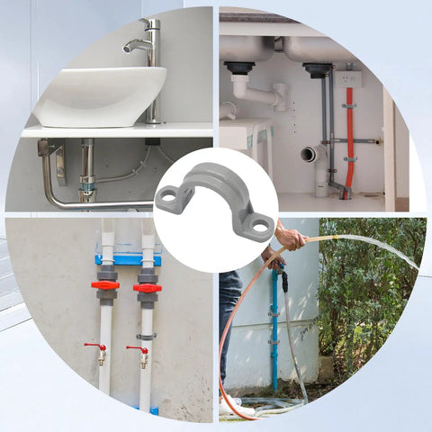 Heavy Duty Pvc Conduit Clamps For Half Inch Pipe - Pack Of 12 Rust Proof Weather Resistant Pipe Holders mounted on various pipes.
