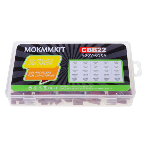 Packaging of Capacitor Kit With 25 Values And 250 Pieces Metallized Polypropylene Film Capacitors CBB22 400V And 630V Assortment