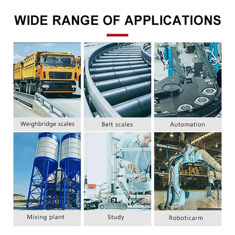 Heavy Duty Circular S Type Tension And Pressure Sensor For Industrial Grade Weighing Systems And Press Machinery With Hoisting Equipment And Railway Signal Control 2000 Kg Capacity applications shown in various industrial settings such as weighbridge scales, belt scales, and automation.