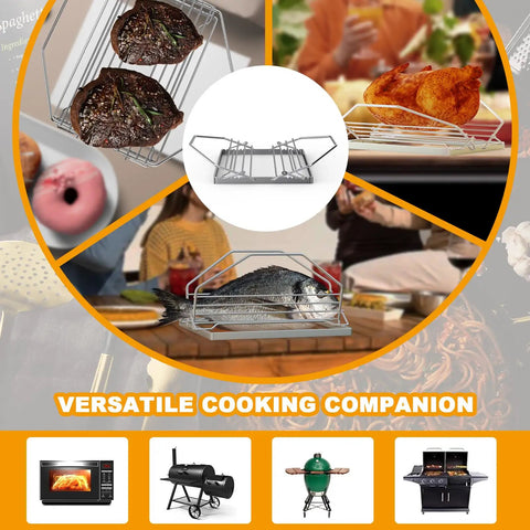 Adjustable Turkey Roasting Rack For Oven, Smoker, And Grill with V-shaped design holding variety of meats