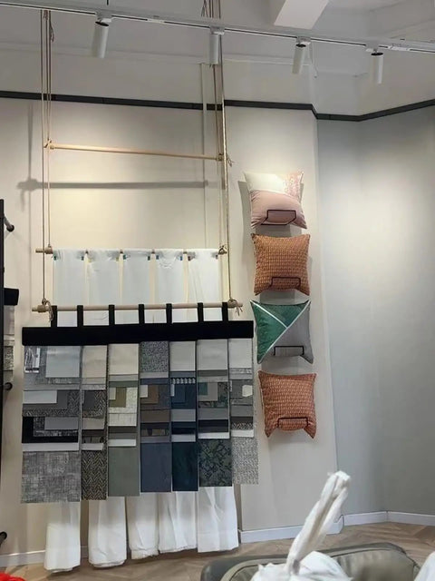 Wall Mounted Metal Pillow Storage Rack for Bedroom Decor Durable Iron Organizer with hanging pillows and textiles displayed