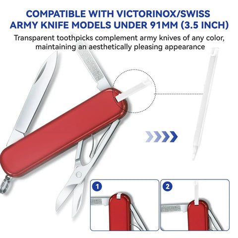20 Pack Toothpicks Replacement For Swiss Army Knife 1.73 Inch 44mm Multitool Accessory Backup Kit Clear Toothpicks For Everyday Carry And Quick Fixes For Home And Camping Use, clear nylon toothpick in red Swiss Army knife slot