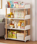 Wooden shelf with snacks and appliances on display, equipped with 1 Inch Swivel Plate Casters With Brake, L Bracket Side Mount.