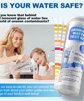 No Sweat 21-In-1 Home Water Test Kit With 145 Strips And Four Bacteria Checks For Tap Or Well Water To Spot Lead Hardness Ph Iron Fluoride Copper Chlorine And Coliform Without Any Fuss showing a mother and daughter pouring water.