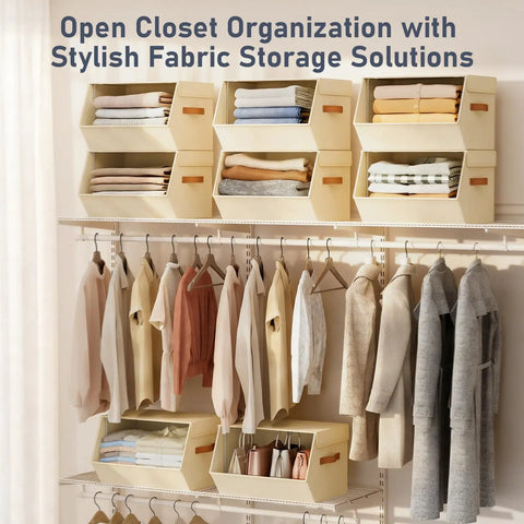 Stackable Closet Organizers And Storage Bins With Open Front Design Steel Frame And Fabric Baskets for Wardrobe