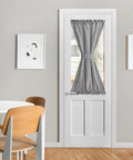 Rustic Semi Sheer Linen Door Curtain With Tieback For French Doors, 26 Inch Wide, 50 Inch Long, Dark Gray, Light Filtering Privacy Panel