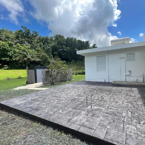 Patio with Slate Texture Concrete Stamps 24x24 Inches Pro Grade Durable Polyurethane Rigid Mats For Patios Driveways Walkways And DIY Projects Realistic Ashlar Stone Look Made In USA installed