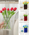 Clear Book Vase Acrylic Flower Holder And Space Saving Desk Decor For Bookshelf Modern Minimalist Home Office Organizer Floral Display For Study Desk Vibe with red tulips