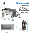 Heavy-Duty Electric Wagon Cart With 450W Motor All-Terrain Wheels 200L Capacity And 300Lb Load for Camping Beach Garden And Shopping Variable Speed Control For No Sweat Hauling And Smooth Pushing dimensions and components