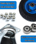 Heavy Duty Beef Pneumatic Rubber Caster Wheels with Swivel Brake Castors, 8 Inch wheel showing steel ball bearing and mount.