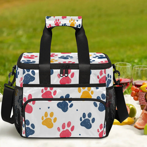 Insulated Picnic Backpack Lunch Tote for Women and Men with paw print design, large capacity, thick insulation for beach picnics