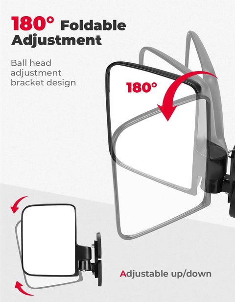 Heavy Duty Magnetic Tractor Side Mirrors With 114 Lbs Each showing 180° foldable adjustment and bracket design