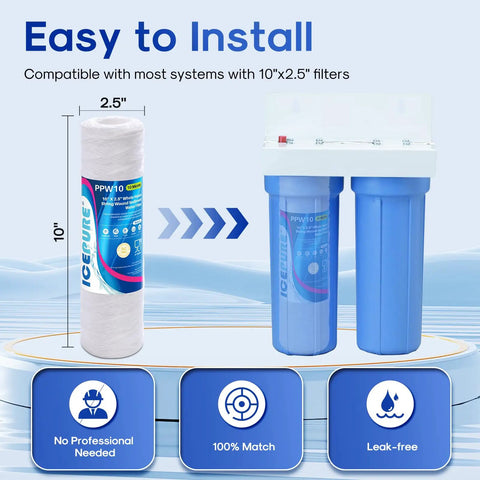 10 Micron String Wound Sediment Filter Cartridge 10 Inch By 2.5 Inch Universal Replacement For Well Water And RO Units