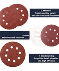 Awesome 100 Piece Sandpaper Set With 125Mm Hook Loop Discs Ranging From Rough 80 Grit To Ultra Smooth 3000 Grit showing red vacuum holed discs.