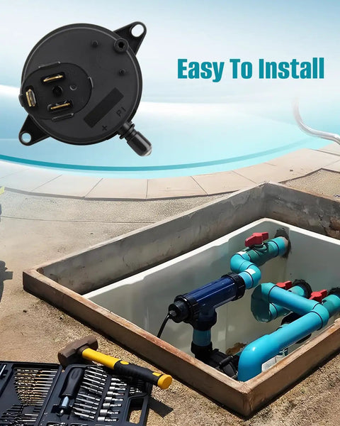 Air Flow Switch and Pressure Switch Replacement AFS for Pentair MasterTemp 125 200 300 400 Pool Heaters and Sta Rite Max E Therm Water Heaters Electrical System Compatible shown near installation site.