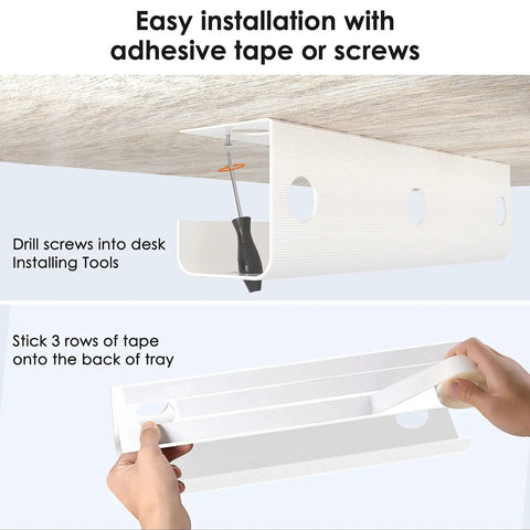 Under Desk Cable Management Tray 31.5 Inch Cord Organizer For Wire Management No Drill Drill Compatible Mounts with adhesive options