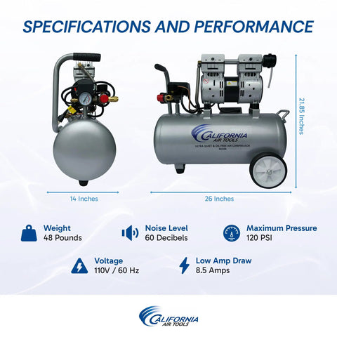 Specifications for Solid Build 1.0 Hp Oil Free Air Compressor With 8 Gallon Steel Tank And Lvlp Spray Paint Kit.