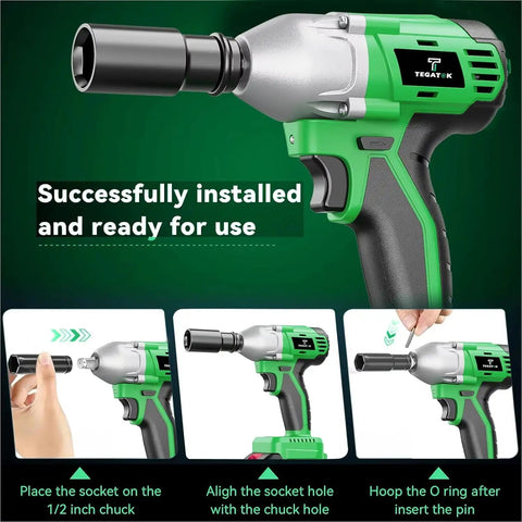 Heavy Duty 20V Brushless Cordless Impact Wrench Drill Driver Kit High Torque 430Nm Power Tool Set for car maintenance, shown in use with socket.