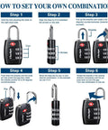 Step-by-step instructions for setting 4 Pack 3 Digit Combination Luggage Locks TSA Approved For Travel On The Go Durable Padlocks