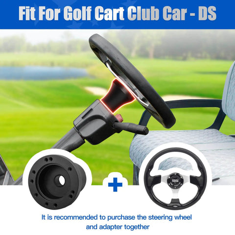 Slick Club Car DS Golf Cart Steering Wheel Adapter For 5 And 6 Hole Column shown attached to a steering column in golf cart.