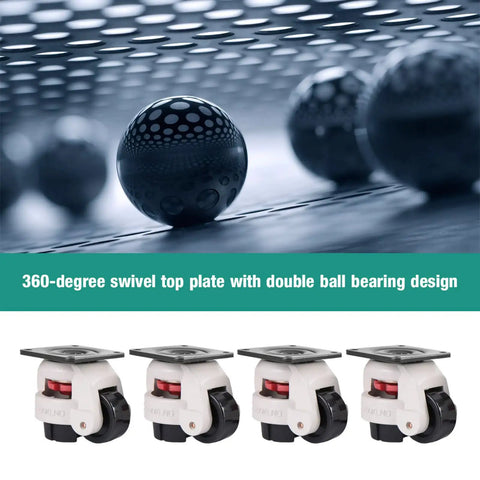 Heavy Duty Retractable Leveling Casters With Durable Nylon Wheels And Beefy Aluminum Hubs Handle Up To 551 Lbs showing 360-degree swivel top plate design.
