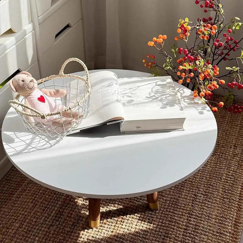 Premium Wooden Lazy Susan Turntable Nailed It Design Smooth Spinning Rotating Serving Plate on a white round table.