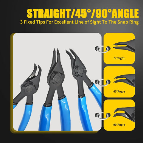 12-Piece Snap Ring Pliers Set For Internal And External Retaining Rings, Pro-Grade Heavy-Duty Convertible Pliers With Four Tip Sizes