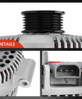 Close-up of Beefy 12V 130Amp Alternator For Ford F150 1997 To 2003 And E Series Vans E150 E250 with 6 Groove Pulley