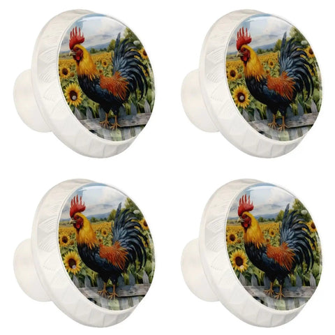 4 Pack White Dresser Knobs Set With Sunflower Rooster Fence Pattern Mushroom Pulls For Drawers Cabinets Cupboards Kitchen Closet And Wardrobe Doors 35mm Diameter Durable ABS Crystal Glass