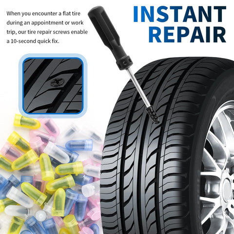 Heavy Duty Tire Plug Kit With Screwdriver, 60 Pieces In Four Sizes For Quick Puncture Repair On Cars, Trucks, And SUVs