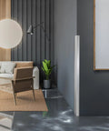 Heavy Duty Stainless Steel Wall Corner Guards Ten Pack solid protectors in modern living room setup, protecting corners.