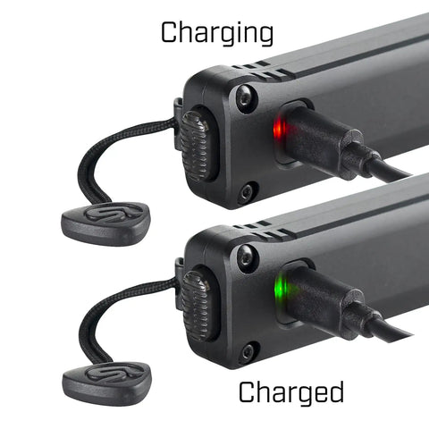 Wedge XT 500 Lumen EDC Flashlight USB-C charging indicators showing red for charging and green for charged status, black