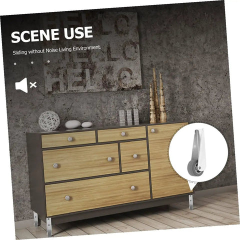 Heavy Duty 2 Piece Barn Door Rollers With Galvanized Nylon Sliding Track Wheels And Bottom Guide Pulley For Smooth Ride Operation and Plug And Play Closet Hardware Upgrade displayed on a modern dresser.