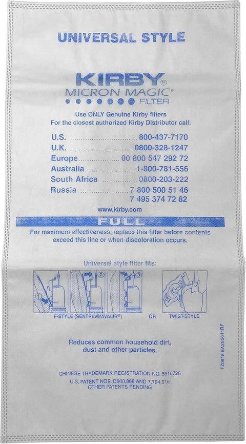 Allergen Reduction HEPA Vacuum Bags 6 Pack For F Style And Twist Style Kirby Vacuums OEM Replacement Filtration Genuine Bags