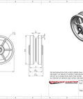 Technical diagram of 5 inch V-groove replacement wheel, showing dimensions and design adjustments for industrial applications.