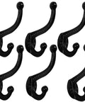 Six Pack Cast Iron Wall Hooks Vintage Black Metal Heavy Duty Coat Rack for entryway and bathroom use.