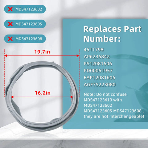 Upgraded MDS47123619 Washer Door Gasket Replacement For LG Kenmore Front Load Washers Durable Silicone Seal To Stop Leaks And Keep Your Washer Humming Easy Install Wear Resistant Corrosion Resistant Door Boot, 19.7in ring