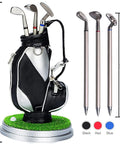 Mini Golf Pen Holder Desk Accessory Set With 3 Golf Club Pens And Ball On A Mini Putting Green Base