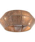 Handwoven Rattan Ceiling Fan with Light and Remote for Bedroom Living Room, close-up of woven twine shade showcasing light.
