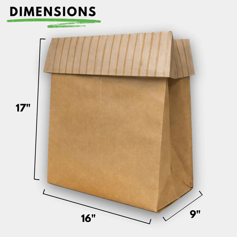 PreCuffed Paper Trash Compactor Bags 12 Pack For 11 Gallon Carts Heavy Duty Kitchen Garbage Liners shown with dimensions 17x16x9 inches
