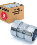 20 Pack Lighting Threadless Couplings For Half Inch Electrical Conduit Fittings, Zinc Plated Steel, Indoor Outdoor Use