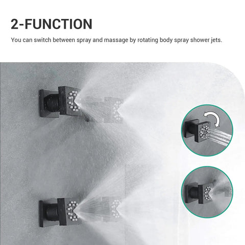 Matte Black Shower Jet Body Spray Kit With 2 Function Side Wall Mounted Sprayer Heads active massage mode