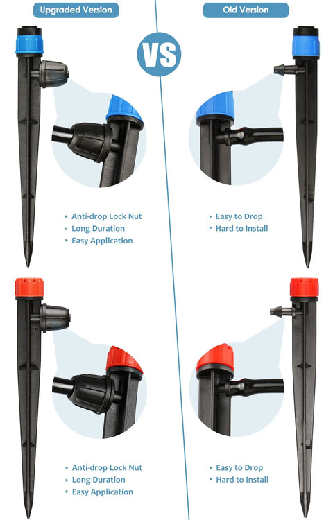 Comparison of 50 Pack Drip Emitters With Stakes For 1/4 Inch Tubing Adjustable 360 Degree Water Flow Universal Sprayers For Garden Irrigation